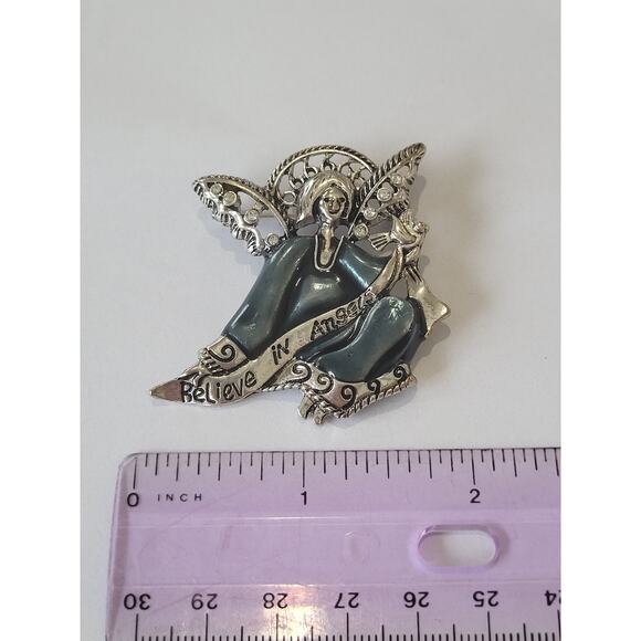 Christmas Guardian Angel Brooch Enamel Teal Color - Picture 3 of 5